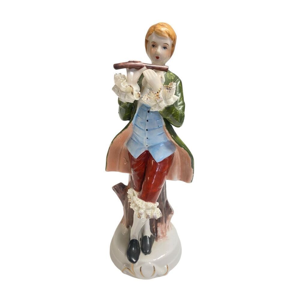 Rococo/Colonial Revival Porcelain Figurine 8” Boy Playing Flute‎